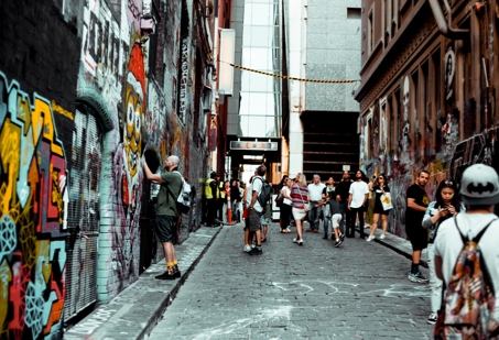 narrow street with tourists